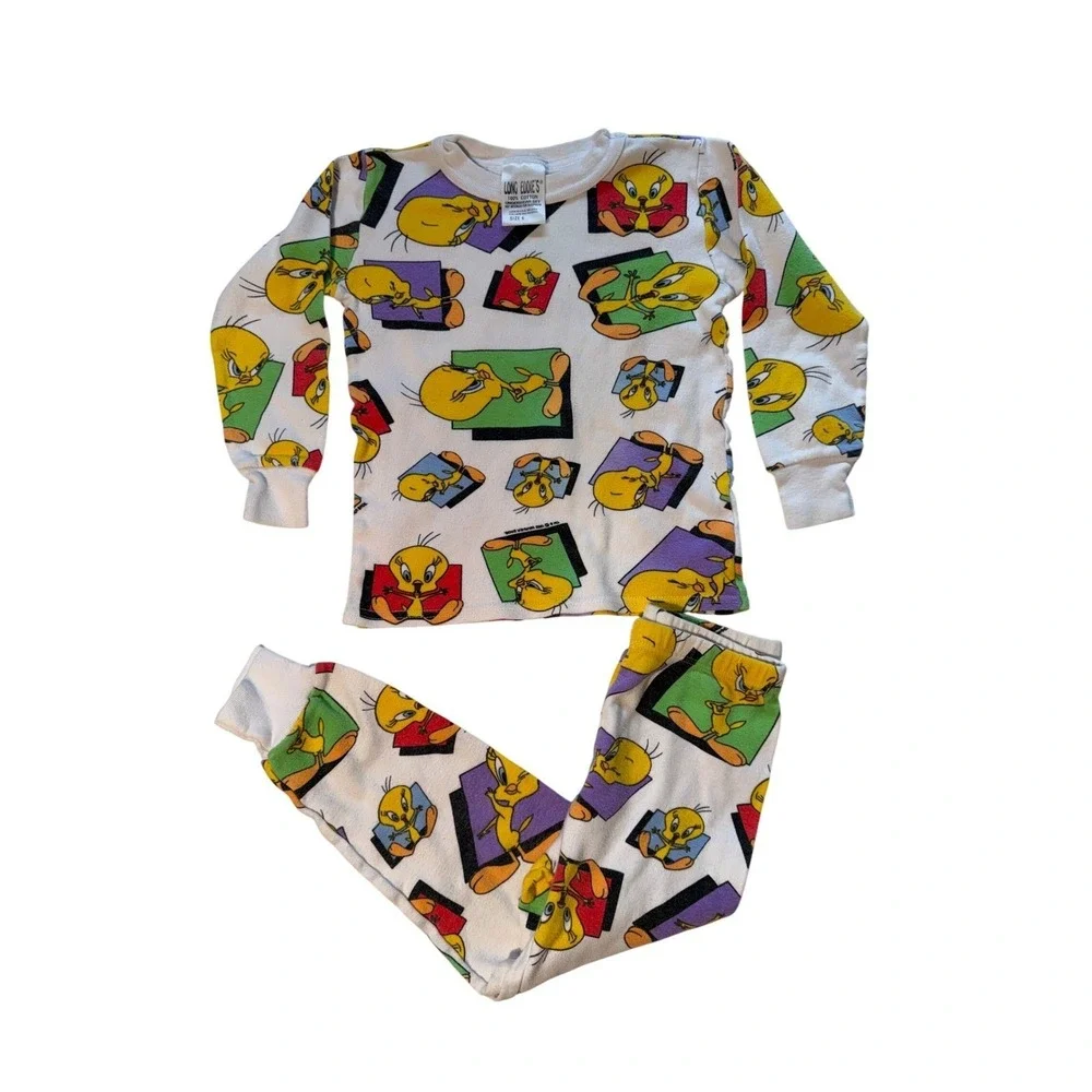 Vintage 1992 Tweety Bird Long Eddie's PJ's Set Kids Size 6 Looney Tunes USA‎